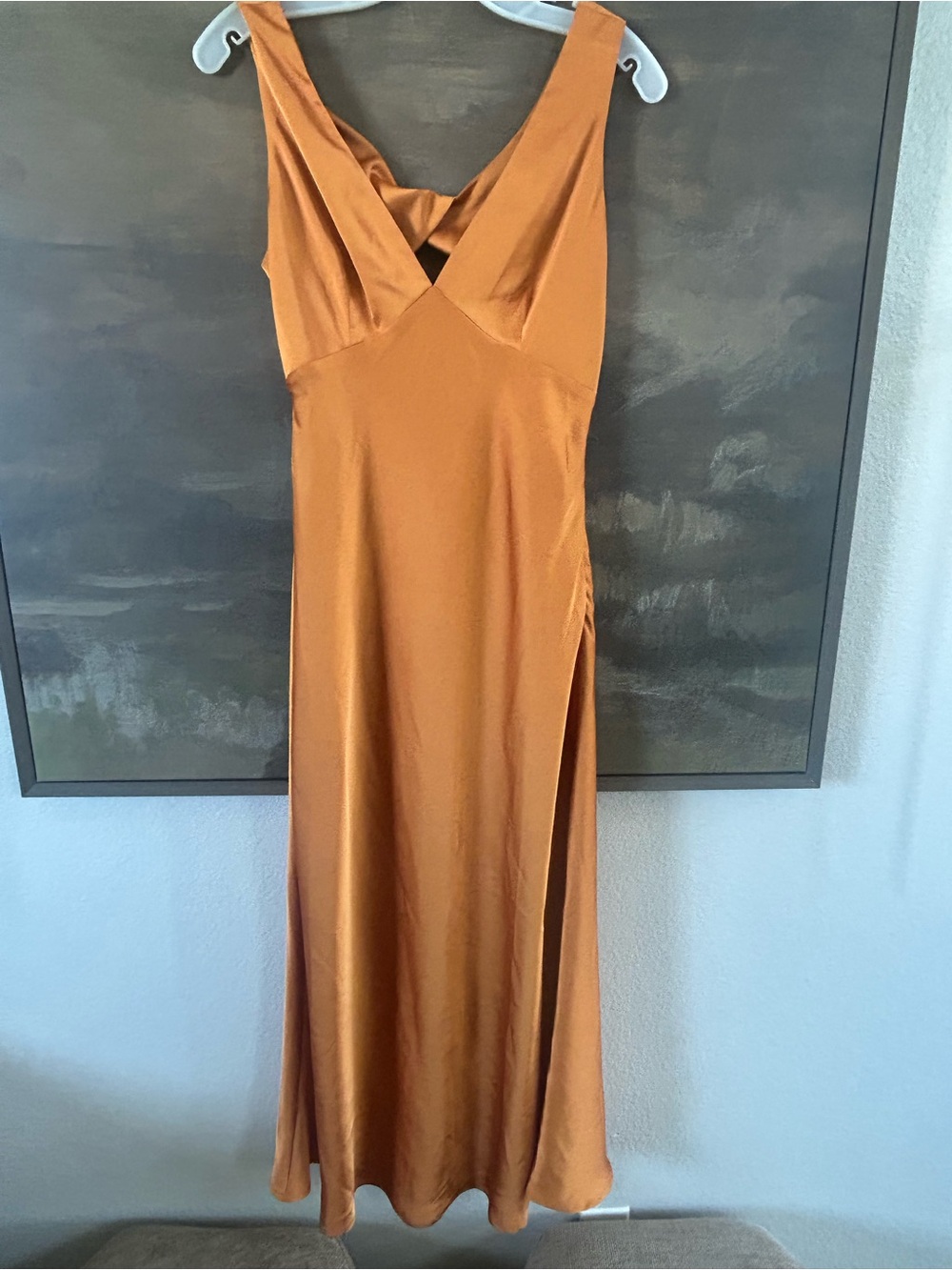 NWT Available Elegant Copper Slip Dress with V-Neck